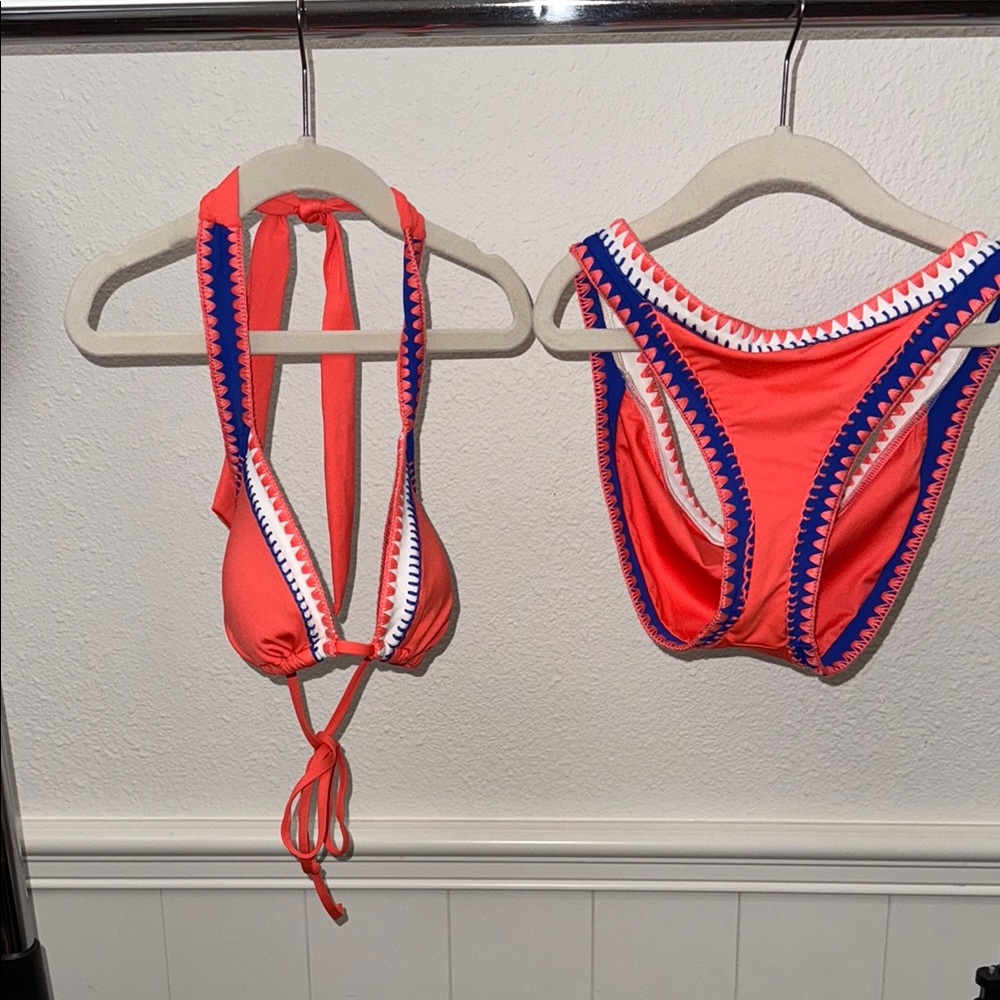 Vibrant Coral and Blue Bikini Set- SIZE 12